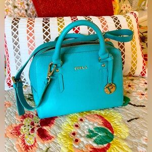 NWT FURLA Turquoise Elena Satchel, Saffiano Leather